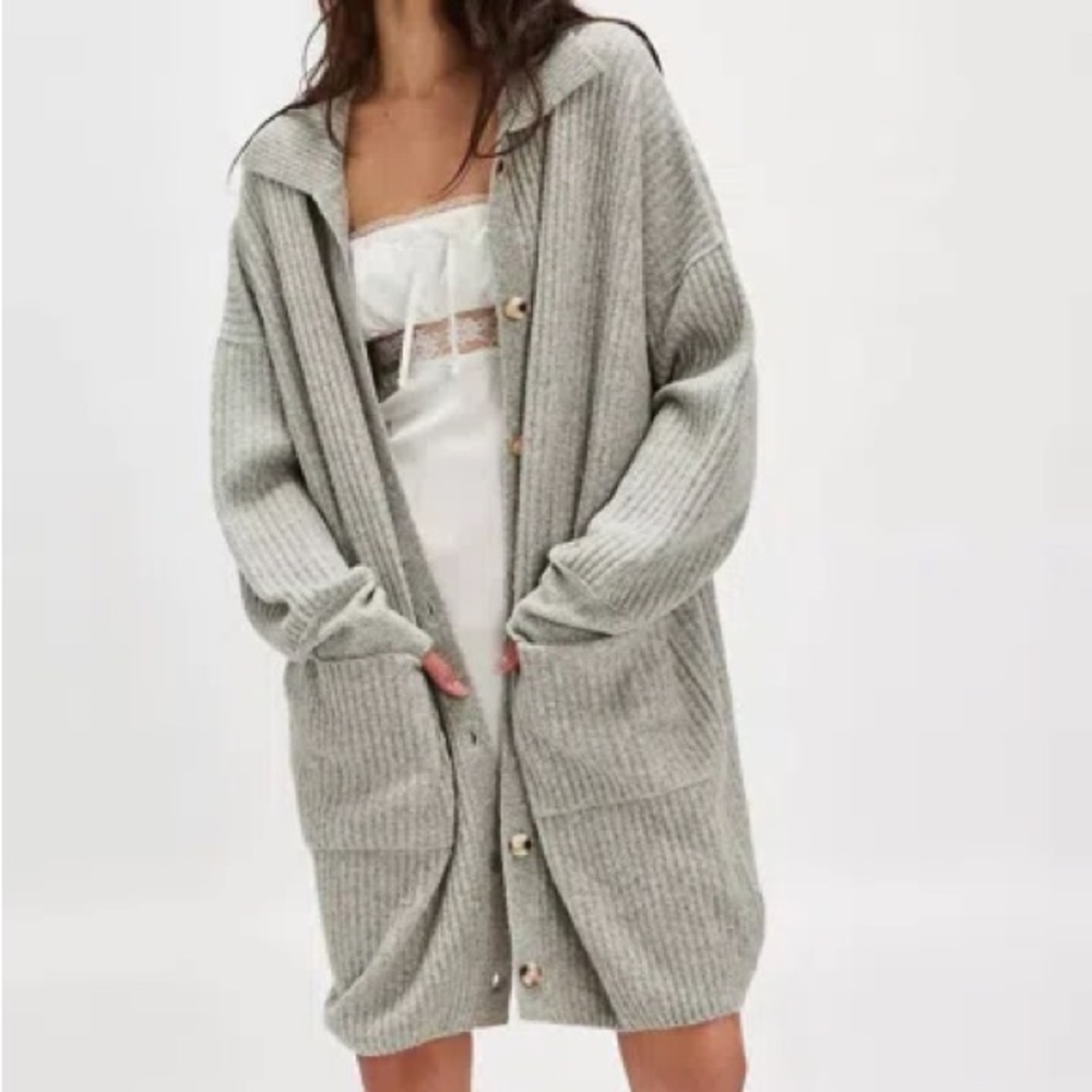 Free People Sandstorm Heather Grey Soft Button Emmy Long Cardigan Sweater - Picture 15 of 16
